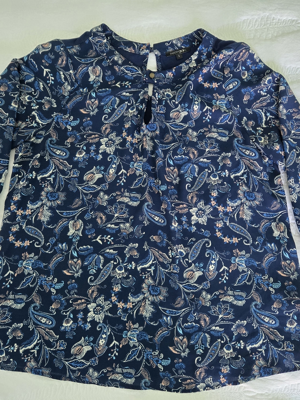 Papermoon Navy Paisley Floral Keyhole Blouse